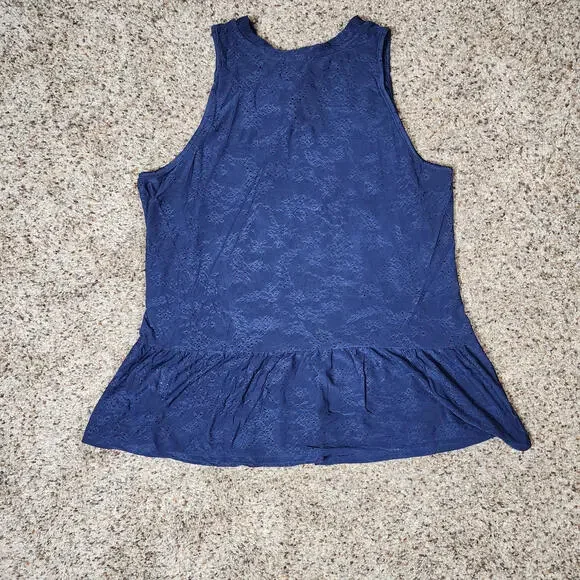 W5 Womens Top sz Small Navy Coral Floral Sleeveless Tank Keyhole Back Blouse - Picture 2 of 6